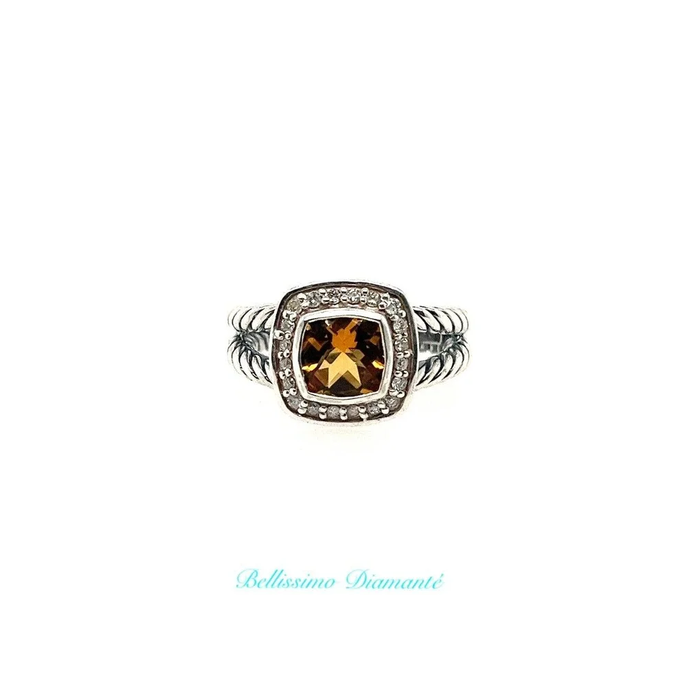 David Yurman Sterling Silver Citrine & Diamond Petite Albion Ring Size 8